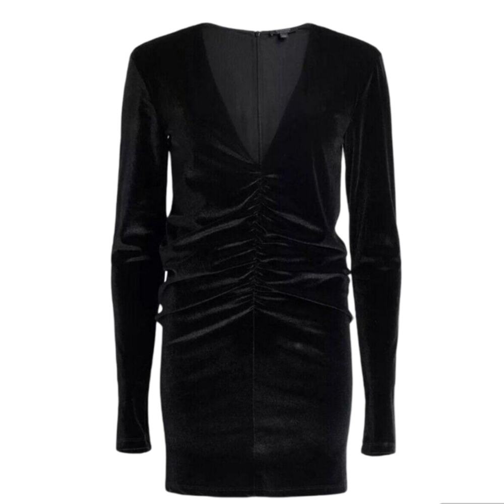 All Saints Anya Velvet V-Neck Mini Dress - Black Size 2 - Picture 3 of 7